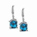 14K White Gold 7mm Genuine Swiss Blue Topaz and .06 CTW Diamond Earrings